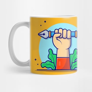 Cute Hand With Pen Tool Cartoon Vector Icon Illustration Mug